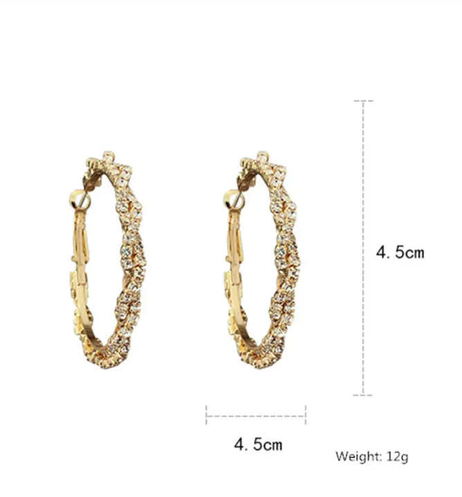 Pendientes de Aro Redondos de Cristal Brillante Con Rosca