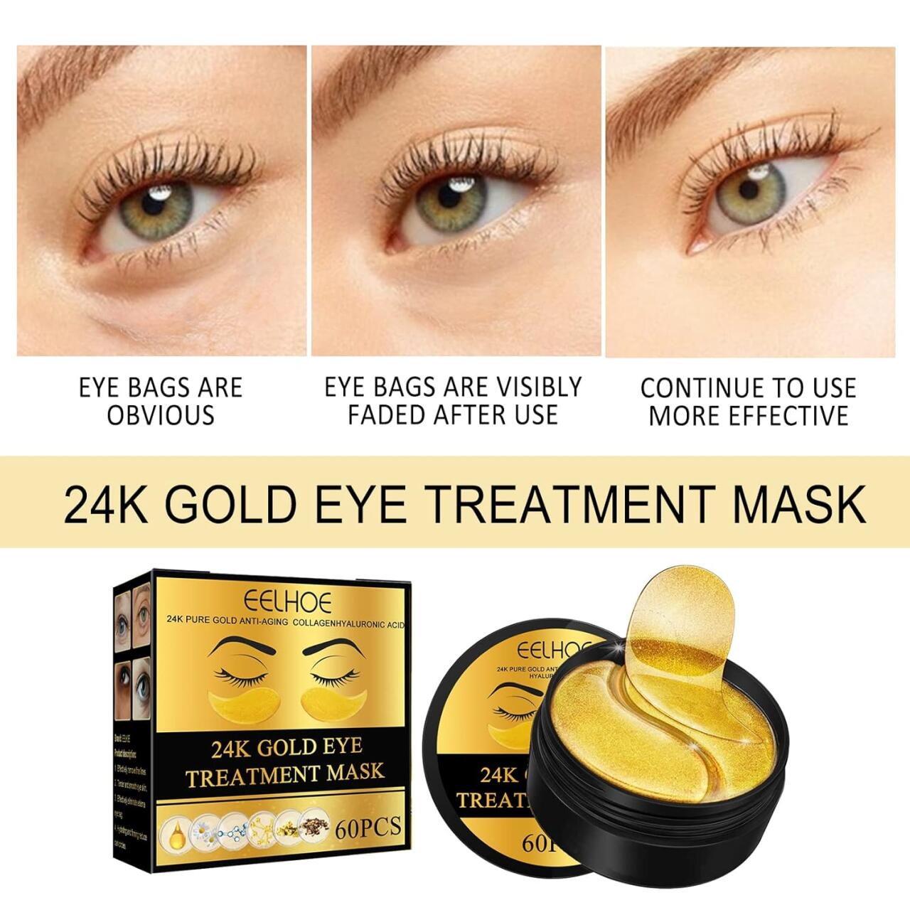 EELHOE Parches de Oro 24K para Ojos – 60 Pcs ✨👁️
