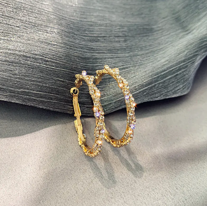 Pendientes de Aro Redondos de Cristal Brillante Con Rosca