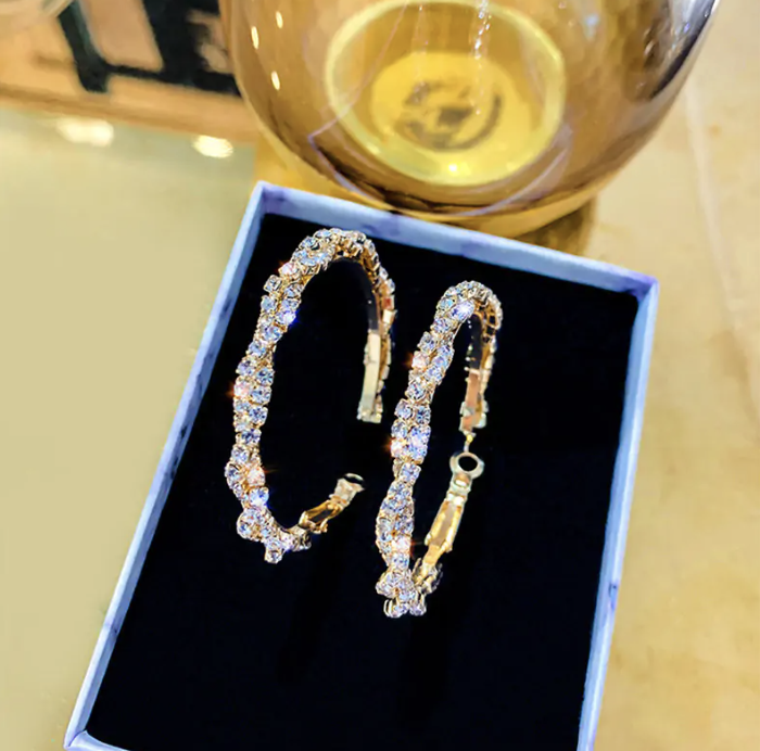 Pendientes de Aro Redondos de Cristal Brillante Con Rosca