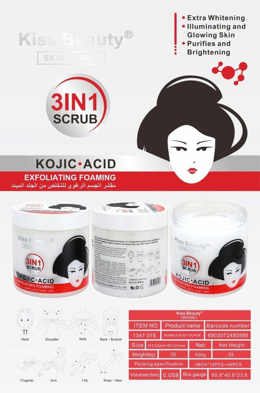 Crema Exfoliante 3 en 1 Ácido Kójico 500ML – KISS BEAUTY Iluminación, Limpieza y Renovación Profunda