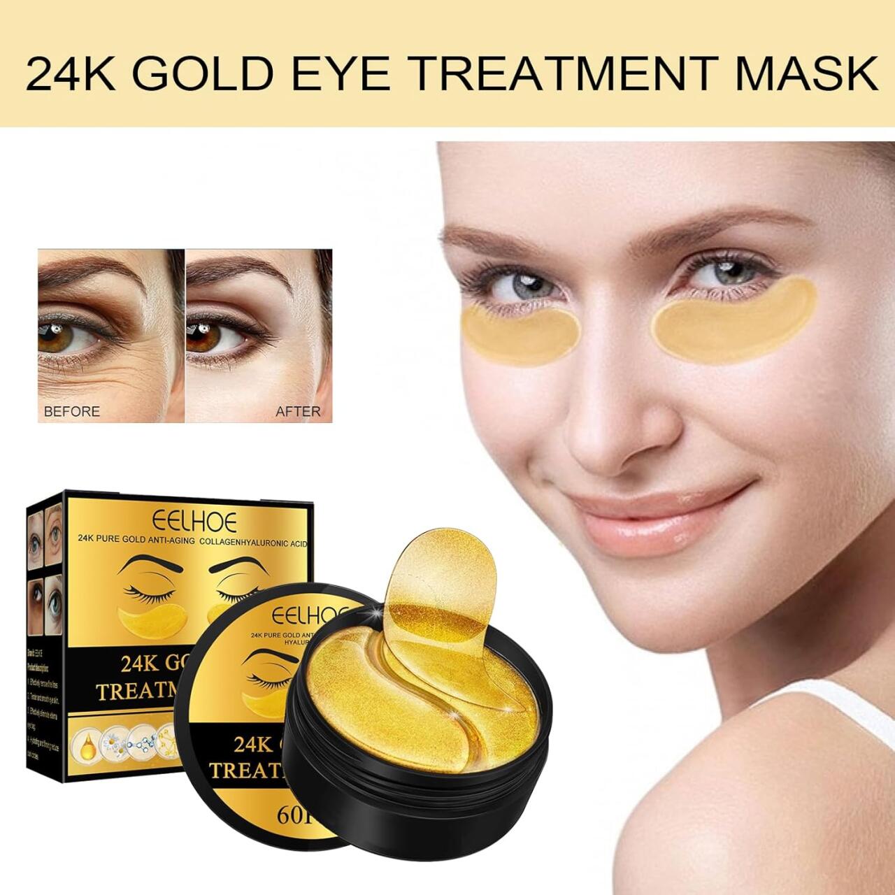 EELHOE Parches de Oro 24K para Ojos – 60 Pcs ✨👁️