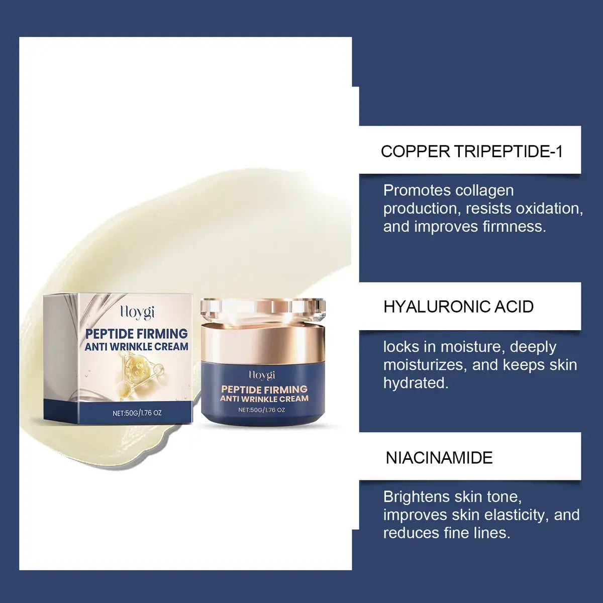 Hoygi Crema Reafirmante Antiarrugas con Péptidos – 50g