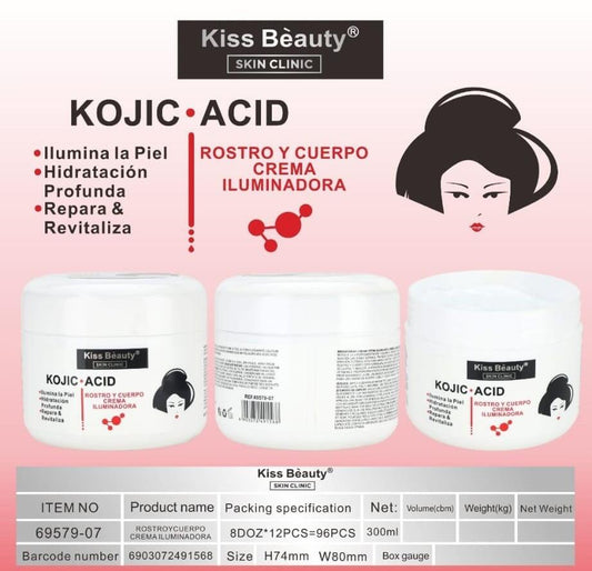 Crema Corporal 3 en 1 Ácido Kójico 300ML – KISS BEAUTY Hidratación, Iluminación y Renovación