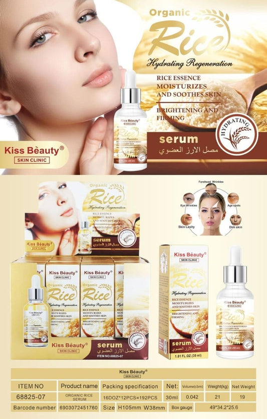 Sérum Facial con Esencia de Arroz 30ML KISS BEAUTY – Iluminación Natural y Piel Suave