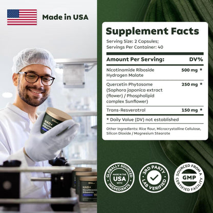 Suplemento NAD Suplemento MNM Alternativa – Ribosida de nicotinamida liposomal, resveratrol, quercetina